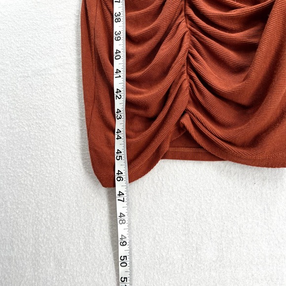 ENZA COSTA Dress Womens Large Umber Stretch Silk Knit Ruched Strappy Midi NEW - Picture 15 of 16